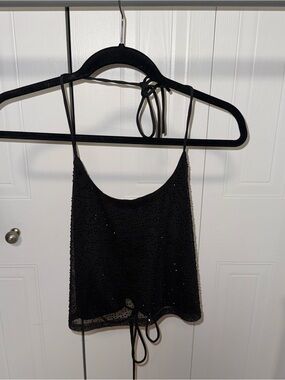 Princess Polly Black Sequin Halter Crop Top